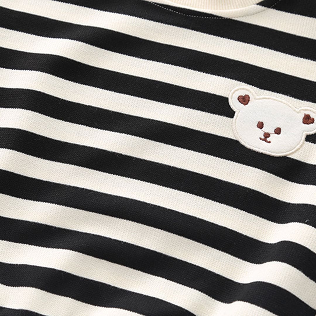 Boys Black Striped Sweatshirt With
Denim Dungaree Set