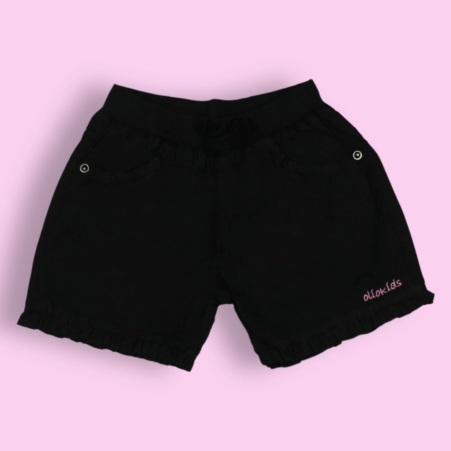 OlioKids Girls Cotton Blend Elasticated Pull-On Shorts - Navy Blue
