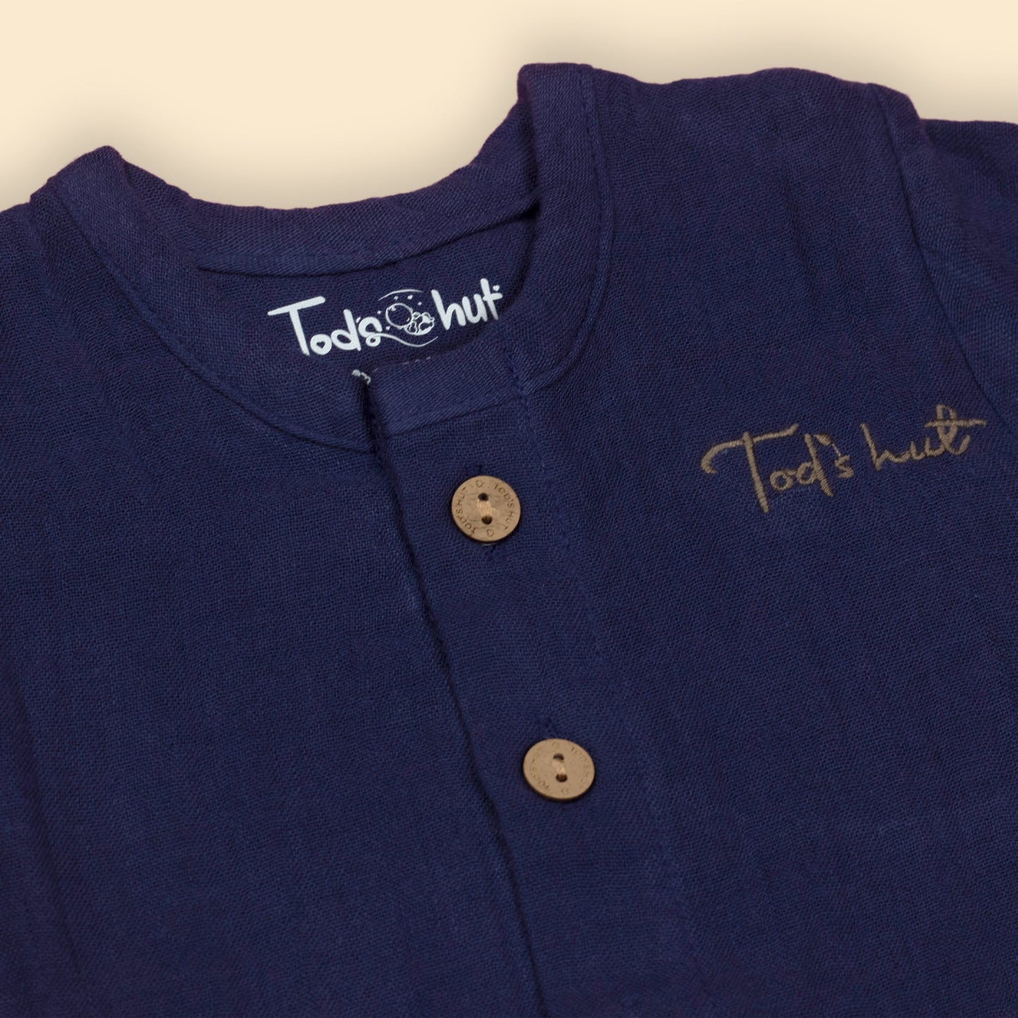 Tod’s Hut Navy Blue Bengaluru Breeze Duo – Playful Muslin Tee & Draw Cord Shorts for Sunny City Strolls