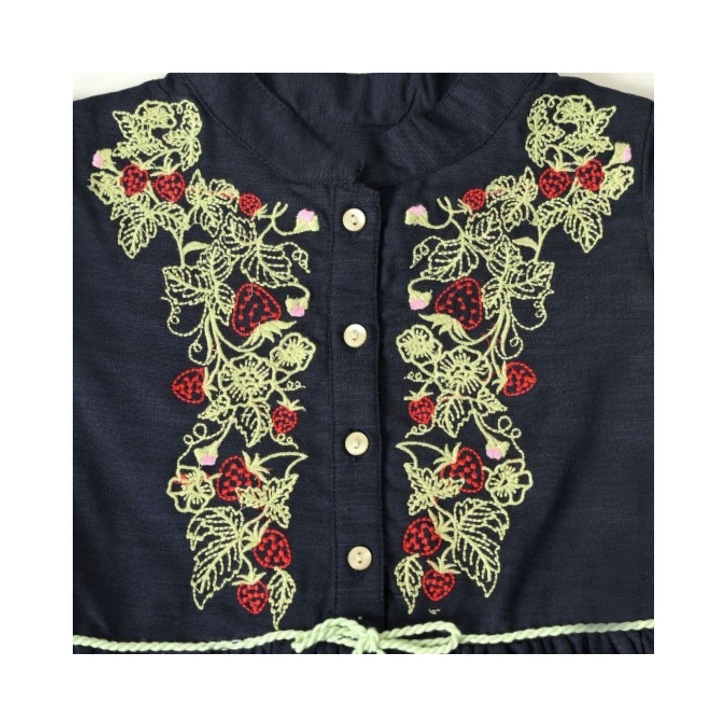Bella Moda Girls Embroidered Cotton One-Piece Frock – Soft Full Sleeve, Mandarin Collar with Front Buttons – Essential, Smart Outdoor & Festival Wear