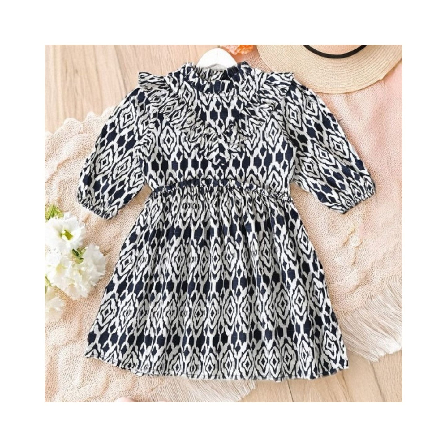 Bella Moda Girls Cotton One-Piece Frock with All Over Print - Smart Outdoor, Party & Fashion Wear