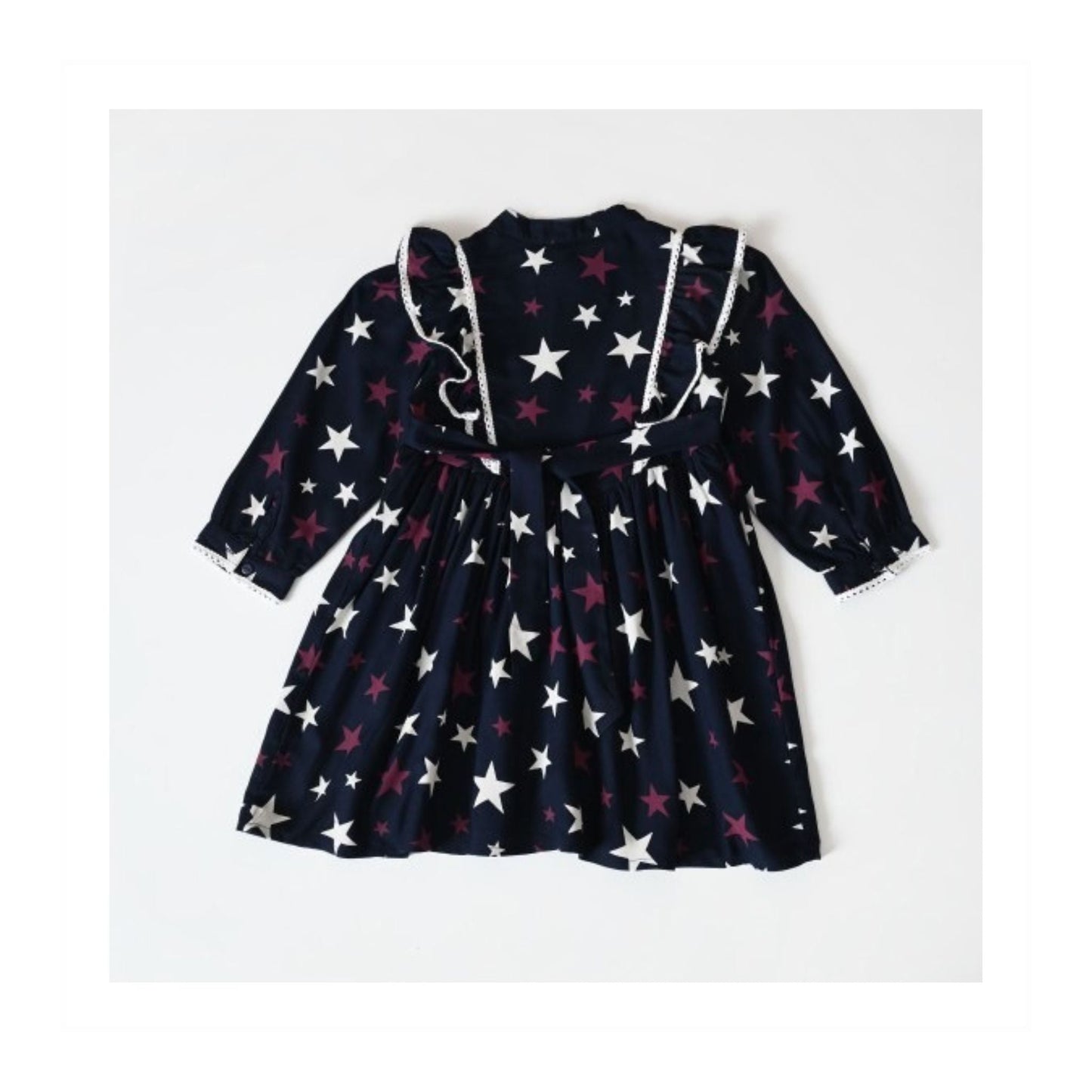 Bella Moda Girls Cotton One-Piece Frock – Soft Full Sleeves, Mandarin Collar with Front Buttons – All-Over Prints for Essentials, Smart Outdoor, Party & Fashion Wear (All Seasons)