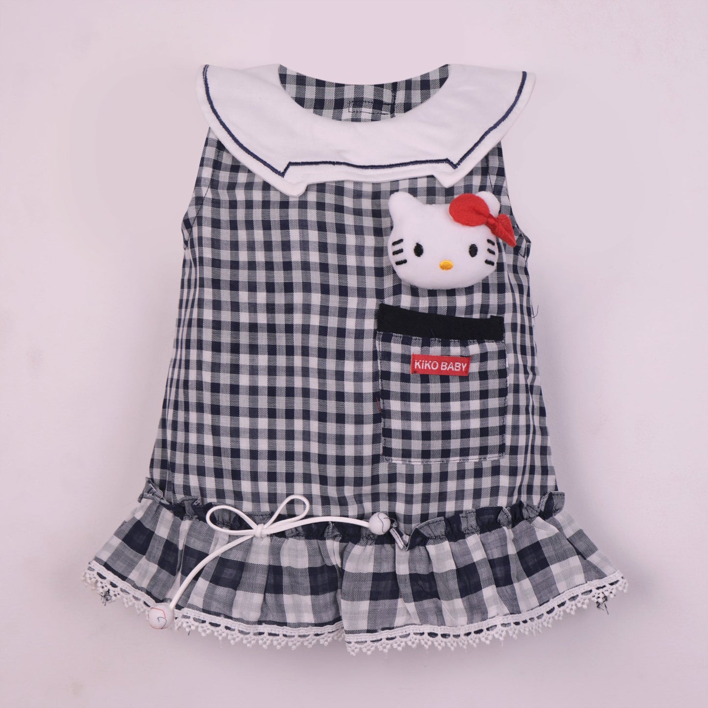 Smart Outdoor Navy Blue Checked Frock with Peter Pan Collar & Panty by KIK Original