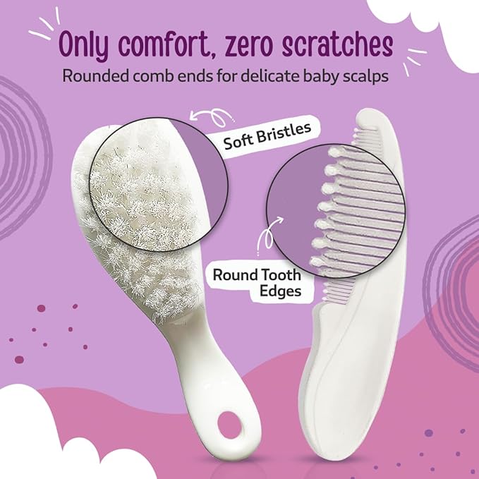 LuvLap Elegant Baby Comb & Brush Set is a gentle and safe hair grooming kit for infants, newborns, and toddlers, suitable from birth (0M+)