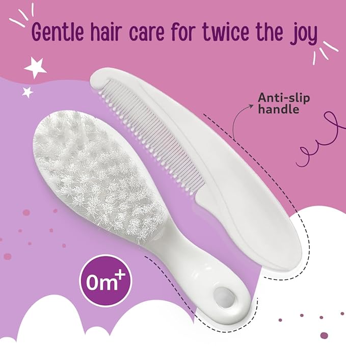 LuvLap Elegant Baby Comb & Brush Set is a gentle and safe hair grooming kit for infants, newborns, and toddlers, suitable from birth (0M+)