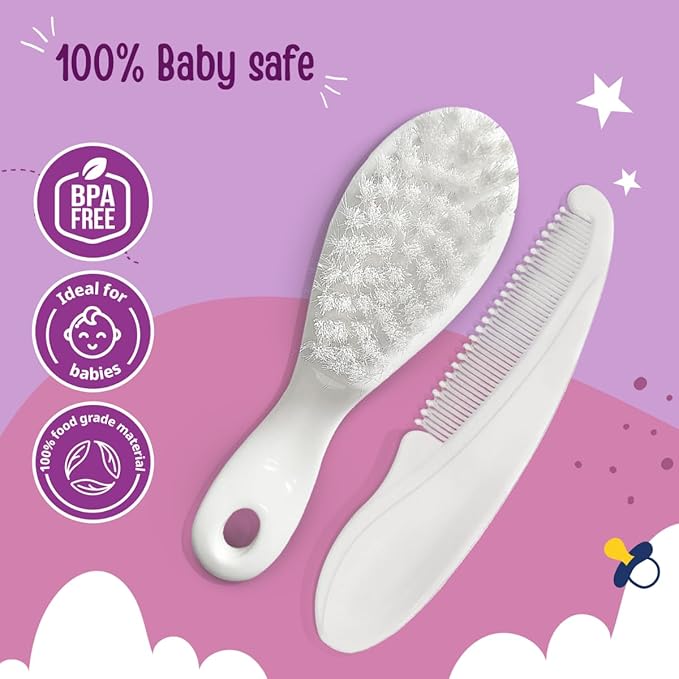 LuvLap Elegant Baby Comb & Brush Set is a gentle and safe hair grooming kit for infants, newborns, and toddlers, suitable from birth (0M+)