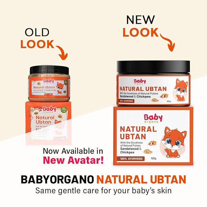 BabyOrgano Natural Ubtan – 100% Tan Removal Bath Powder with Green Gram, Sandalwood & Turmeric for Glowing, Soft Skin – Chemical-Free, FDCA Approved, 100g