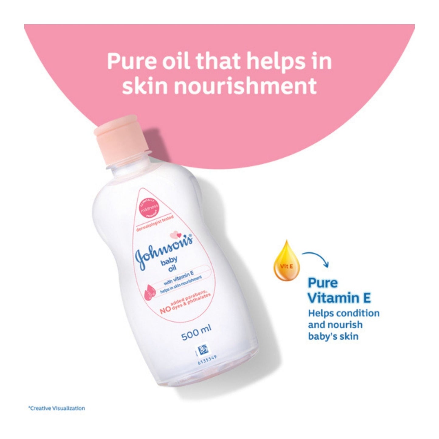 Johnson Baby Oil with Vitamin E for Easy Spread & Massage (500 ml)