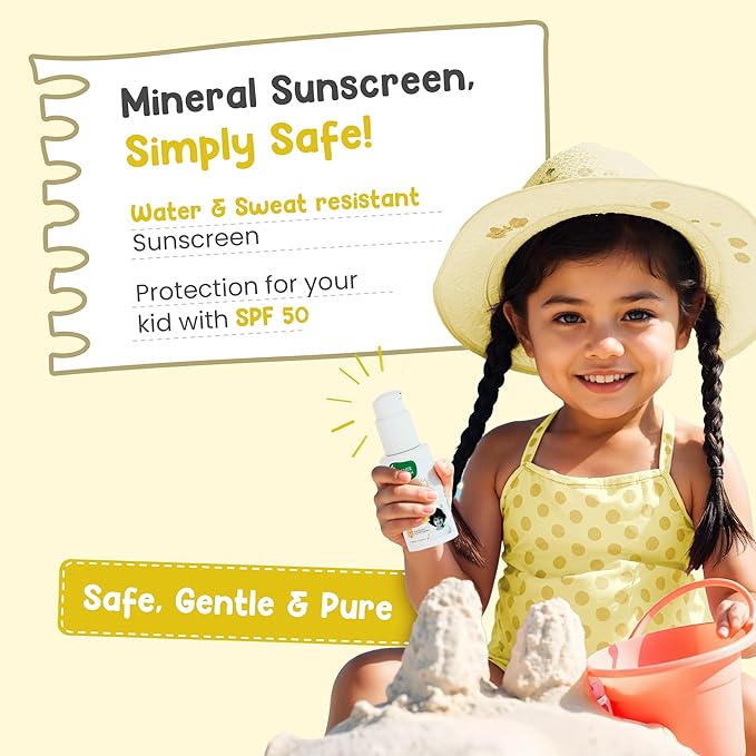 Mother Sparsh Kids & Babies Sunscreen, 50g, Natural Oatmeal & Zinc, SPF 50, Mineral-Based, Broad Spectrum UVA/UVB, Water & Sweat Resistant, 3+ Years