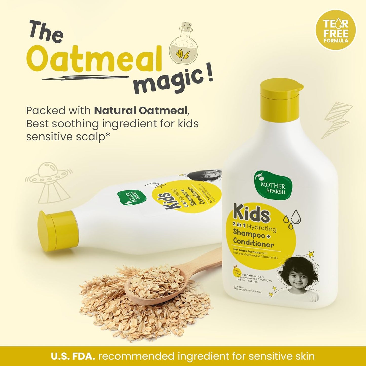 Mother Sparsh 2 In 1 Hydrating Shampoo + Conditioner -Tear Free Shampoo & Conditioner With Natural Oatmeal & Vitamin B5 for Kids & Babies-300ml
