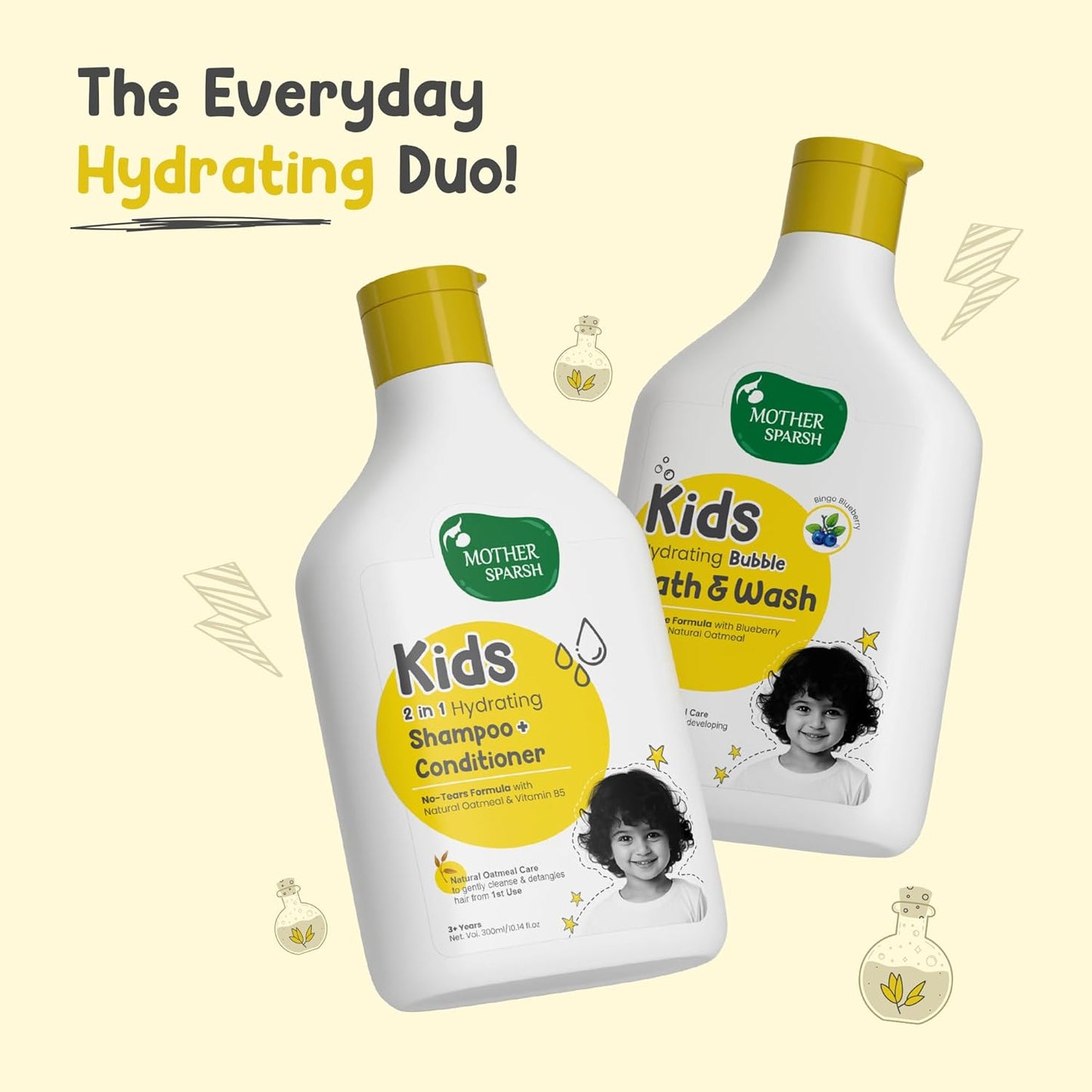 Mother Sparsh 2 In 1 Hydrating Shampoo + Conditioner -Tear Free Shampoo & Conditioner With Natural Oatmeal & Vitamin B5 for Kids & Babies-300ml