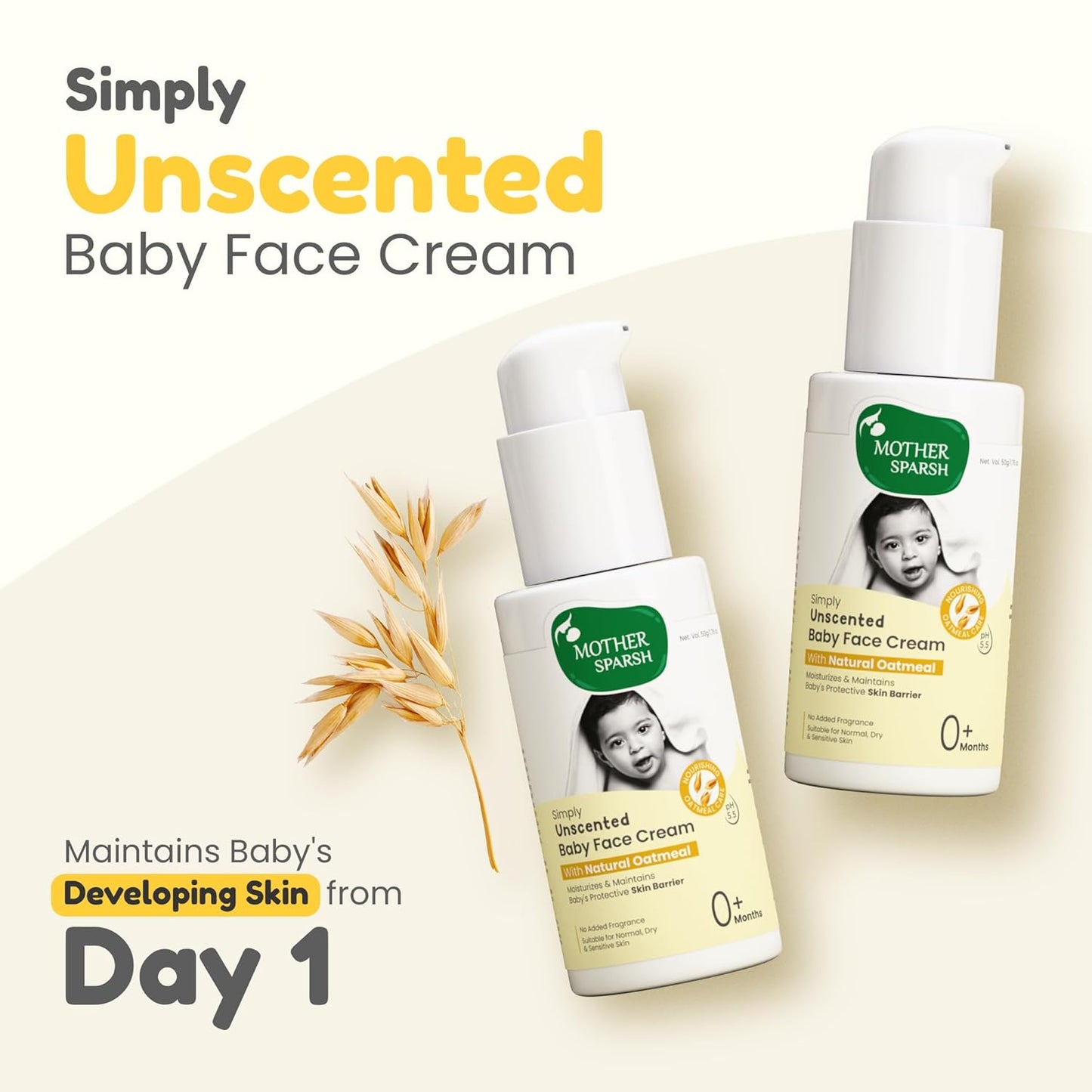 Mother Sparsh Simply Unscented Baby Face Cream with Oatmeal -50g