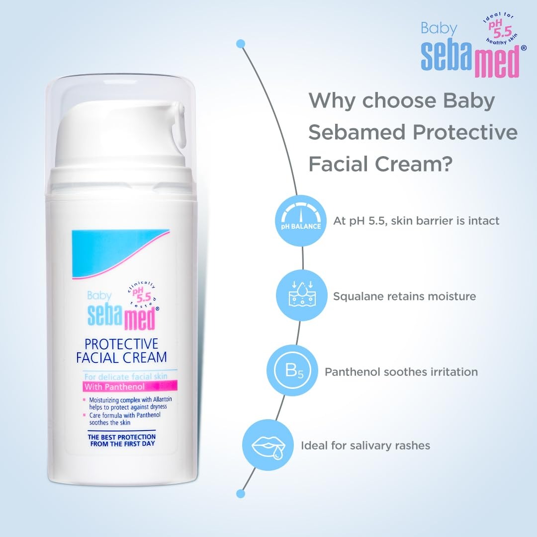 Sebamed Baby Face Protective Cream 100ml – Gentle Daily Moisturiser for Delicate Baby Facial Skin | pH 5.5 for Healthy Skin Barrier | Enriched with Panthenol, Vitamin E & Almond Oil | Dermatologist Recommended | Suitable for Newborns & Sensitive Skin