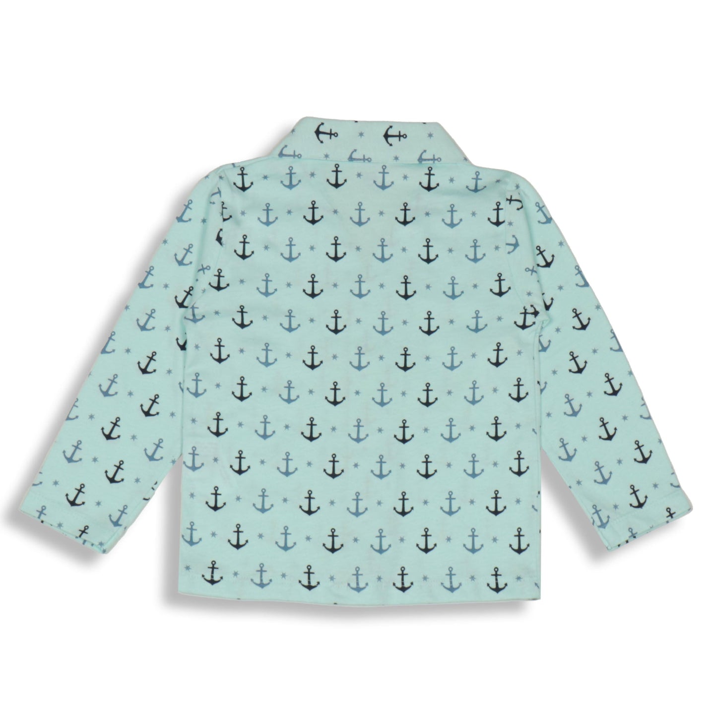 Cute Ollypop Baby Pink Sinker Knit Night Suit in Nautical Theme – Full Sleeves, Front Open, Anchors Print