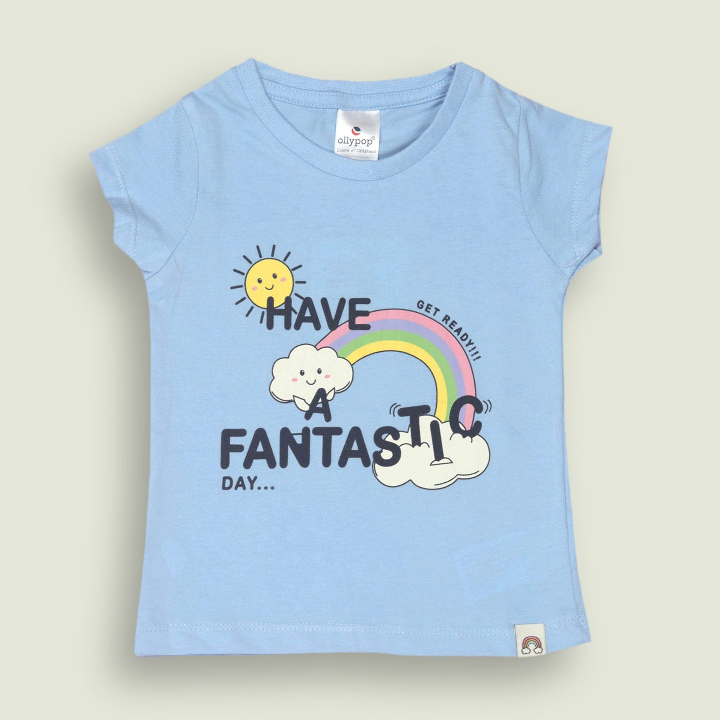 Ollypop Girls Sinker Knit Half Sleeves Top with Fun Slogan Print – Light Blue