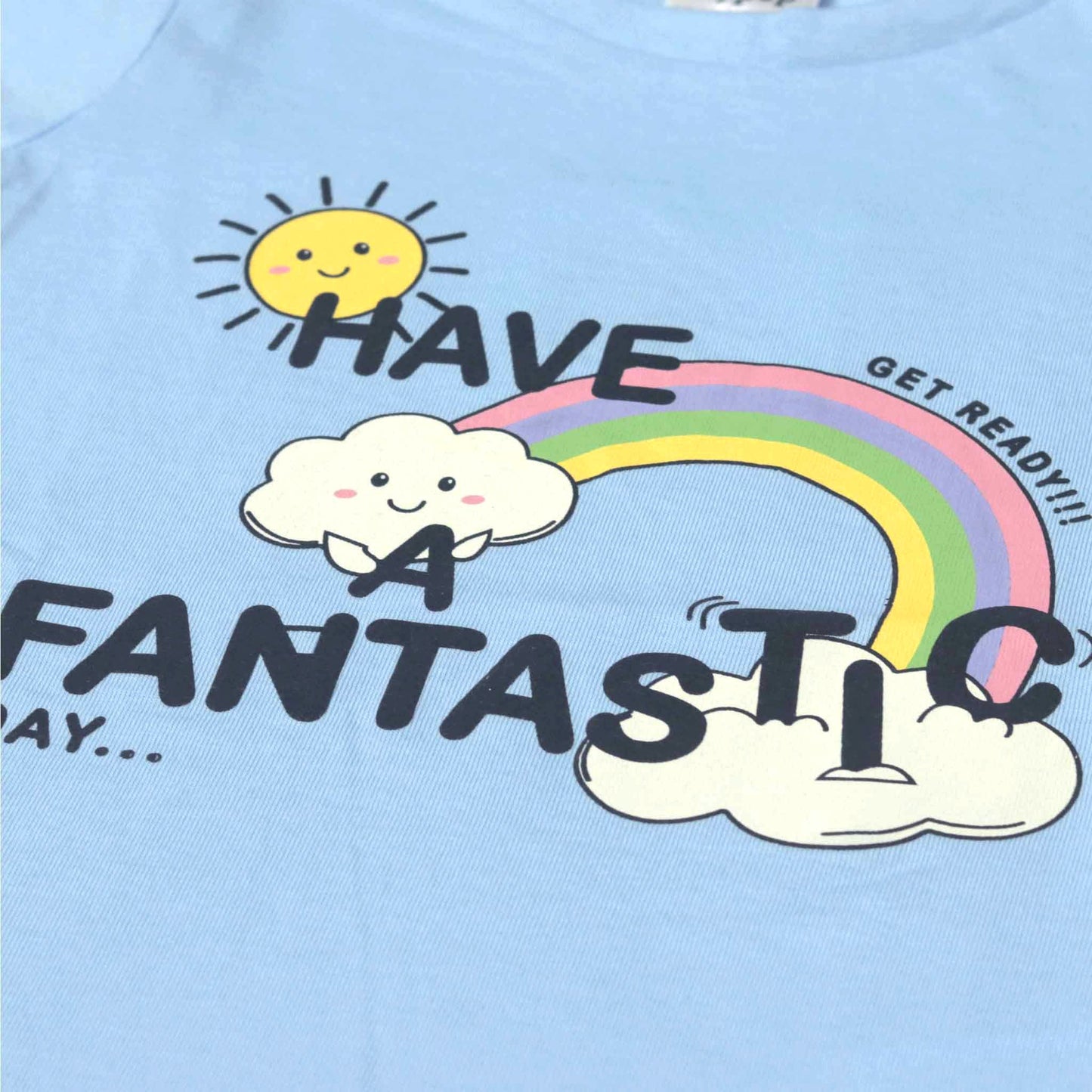 Ollypop Girls Sinker Knit Half Sleeves Top with Fun Slogan Print – Light Blue
