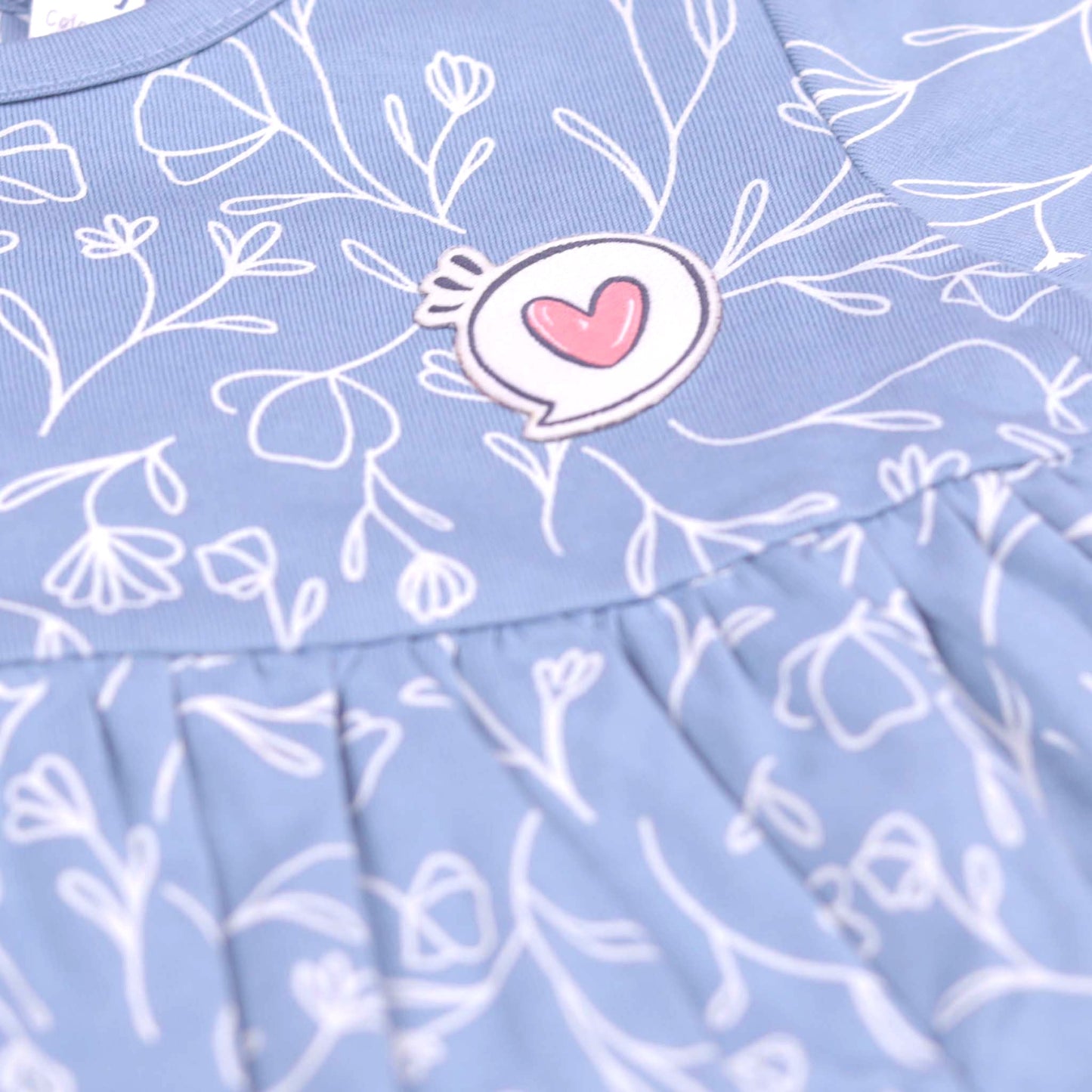 Ollypop Light Blue Cotton One Piece Dress with Round Neck and Half Sleeves