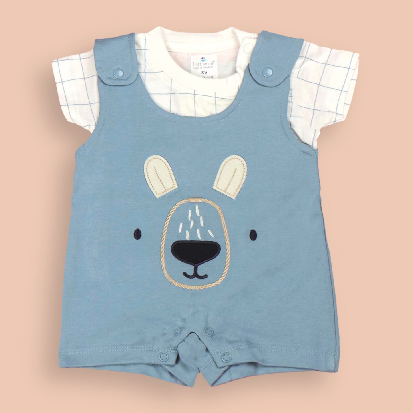 Ollypop Light Blue Teddy Print Baby Romper – Soft Sinker Fabric, Half Sleeves & Snap Buttons