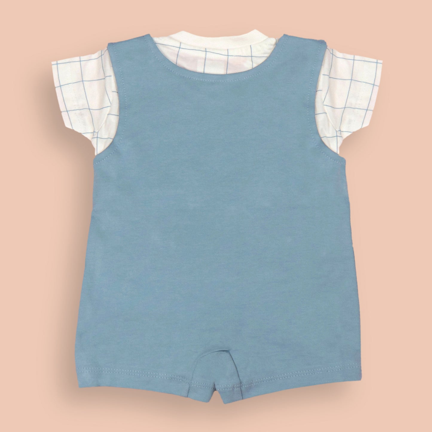 Ollypop Light Blue Teddy Print Baby Romper – Soft Sinker Fabric, Half Sleeves & Snap Buttons