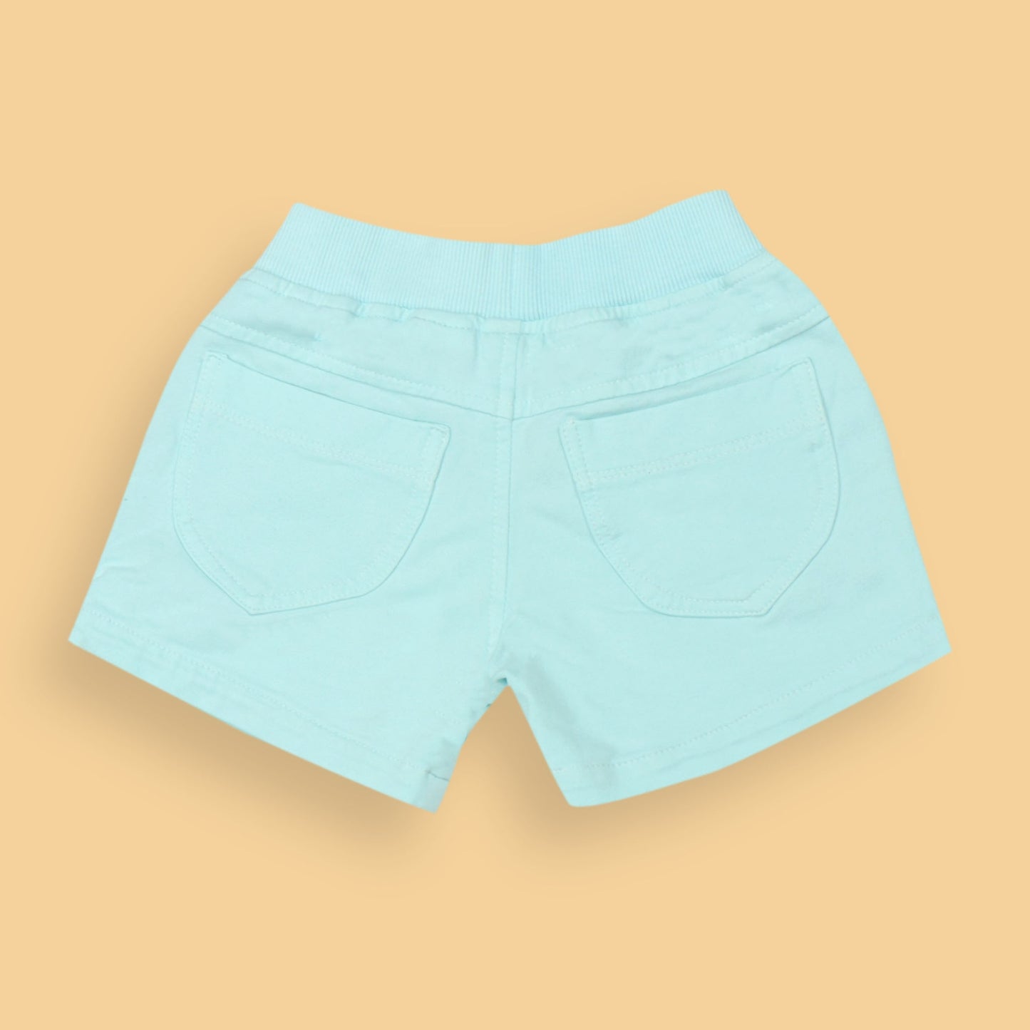 Mikkie House Girls Sky Blue Solid Cotton Shorts with Pockets