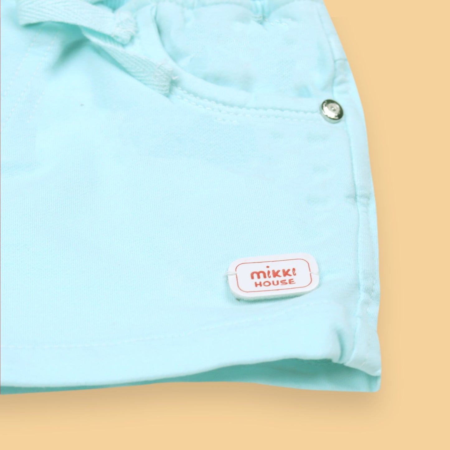 Mikkie House Girls Sky Blue Solid Cotton Shorts with Pockets