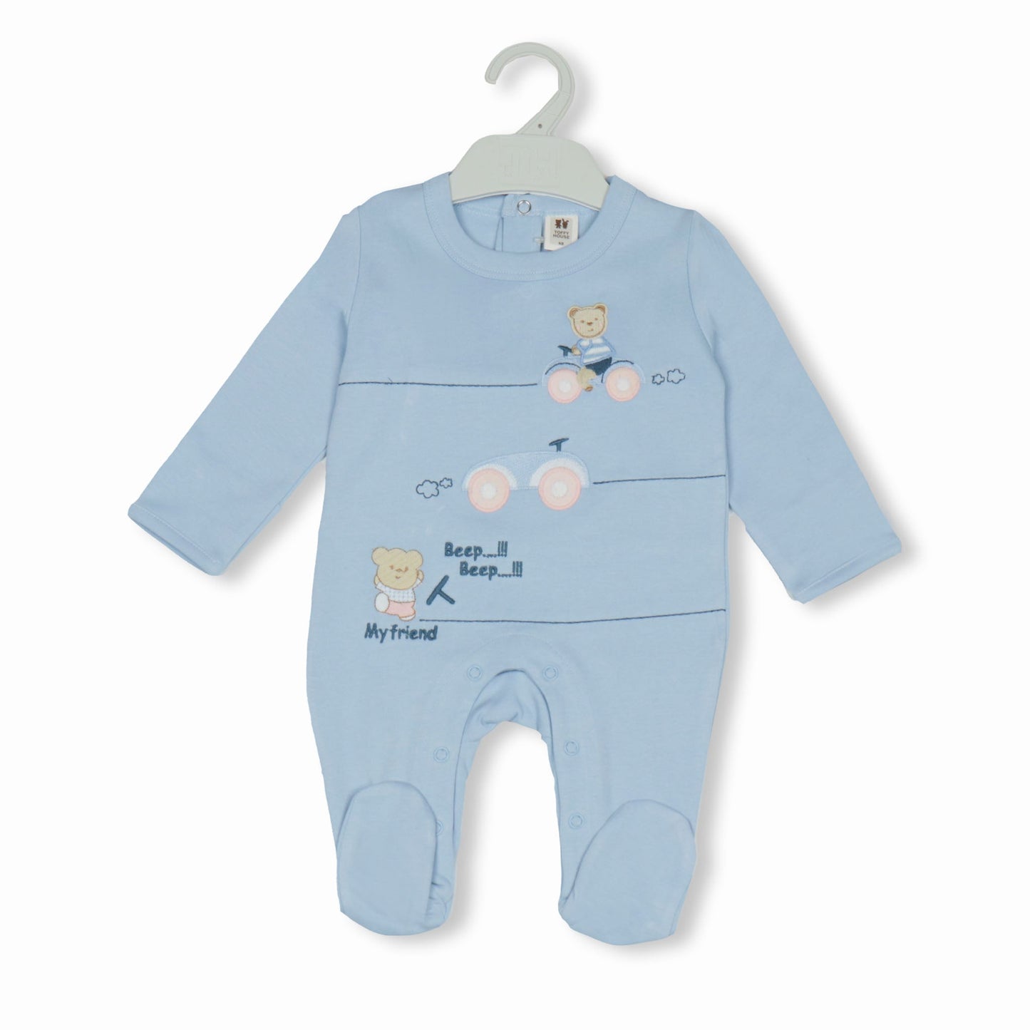 Cozy Sky Blue Fun: ToffyHouse Boy's Soft Romper Set for All Seasons