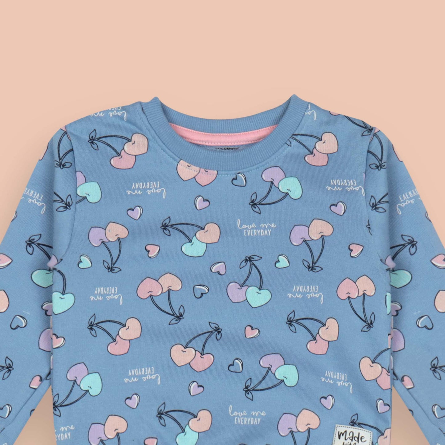 Adorable Cucumber Co-Ord Set with Heart Cherry Print