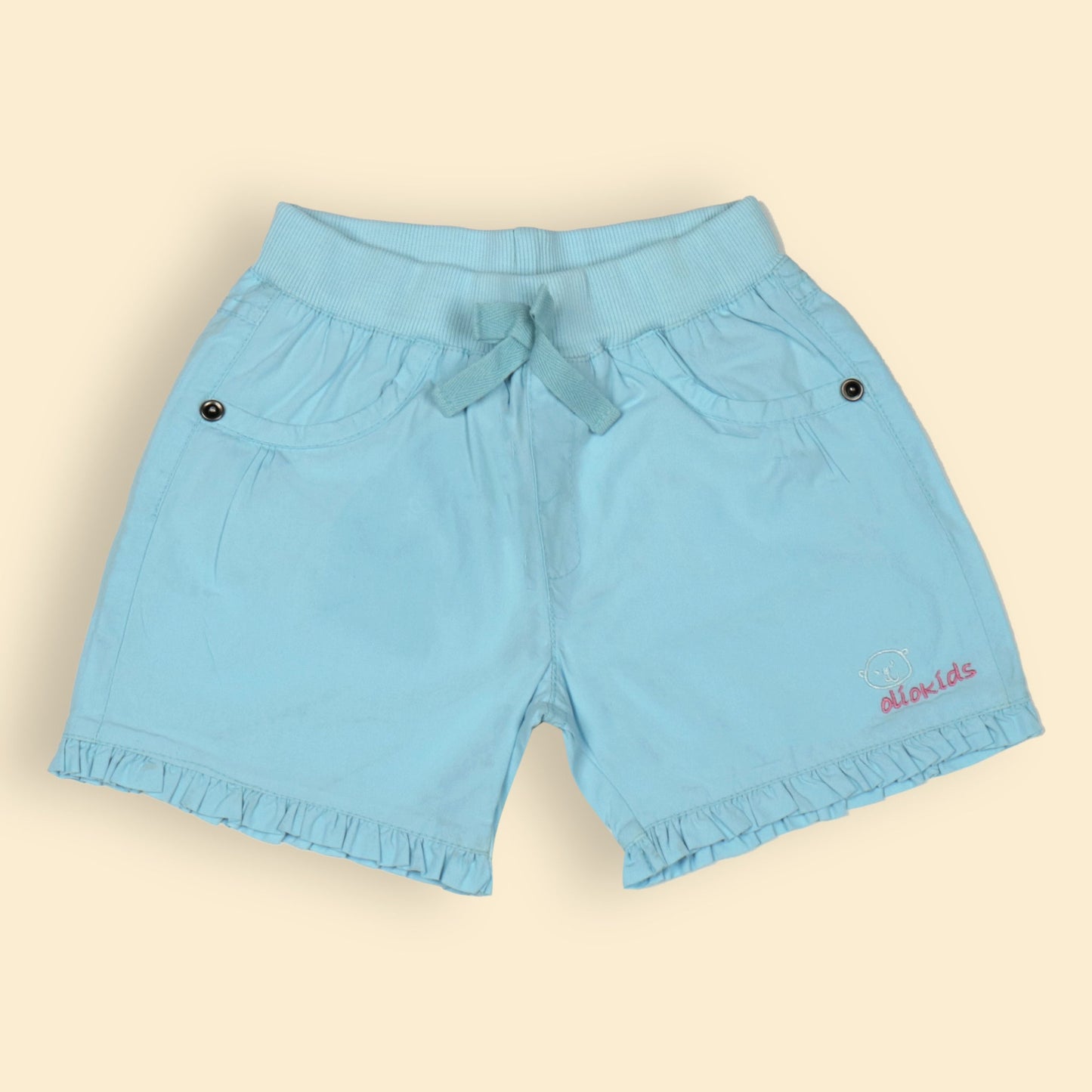 OlioKids Girls Cotton Blend Elasticated Pull-On Shorts - Light Blue