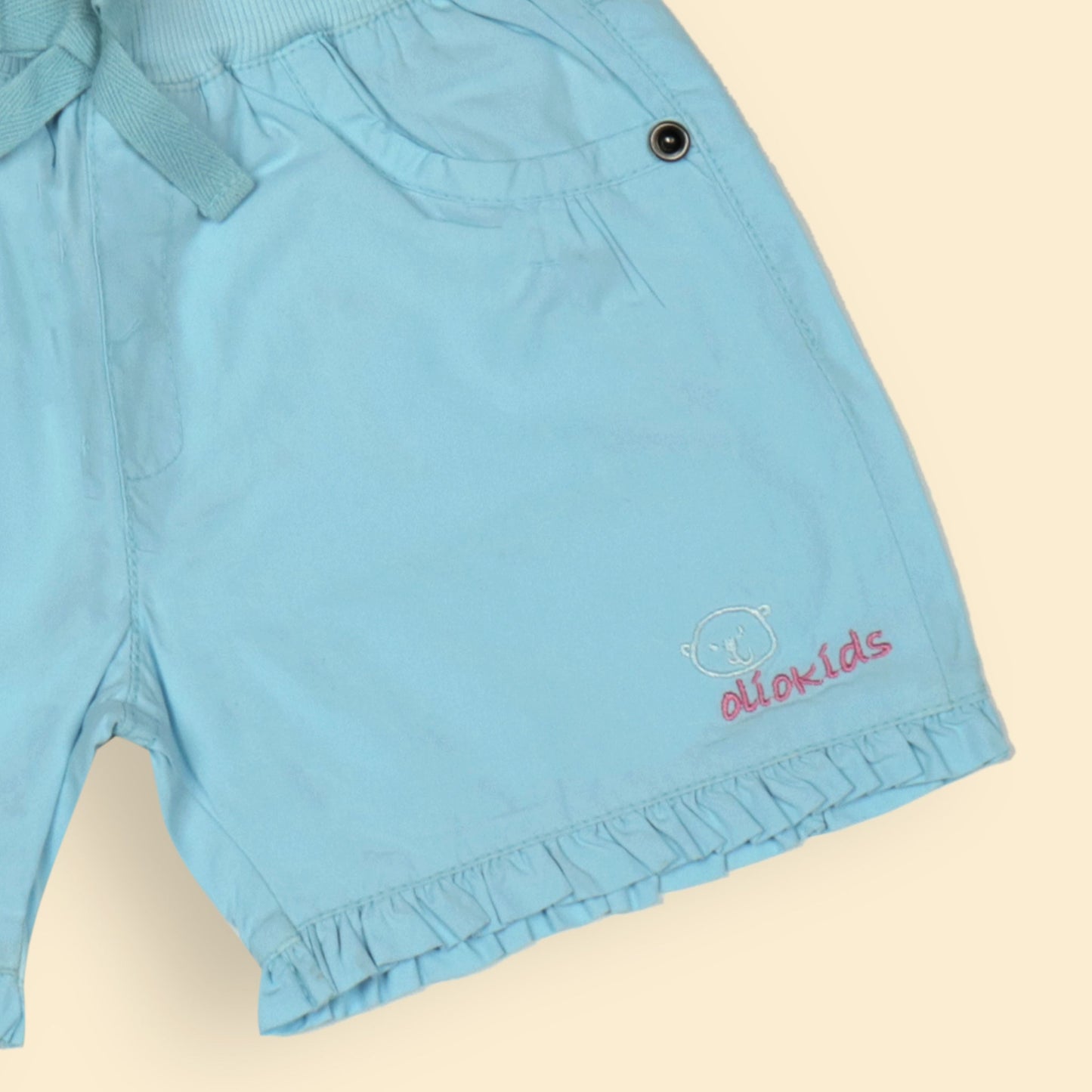 OlioKids Girls Cotton Blend Elasticated Pull-On Shorts - Light Blue