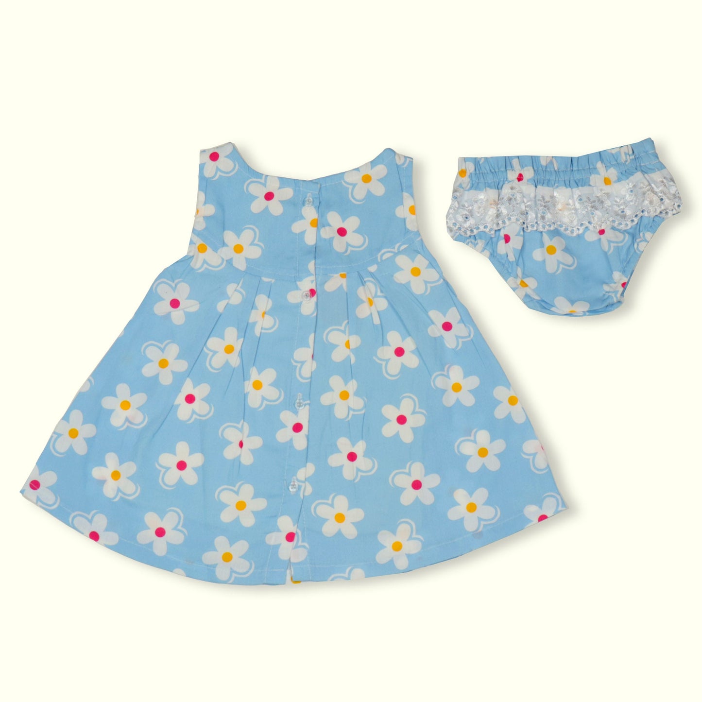 Pretty Sky Blue Floral Frock For Girls – Dew Drop Sleeveless Cool+ Sinker Set With Flared Design & Panty