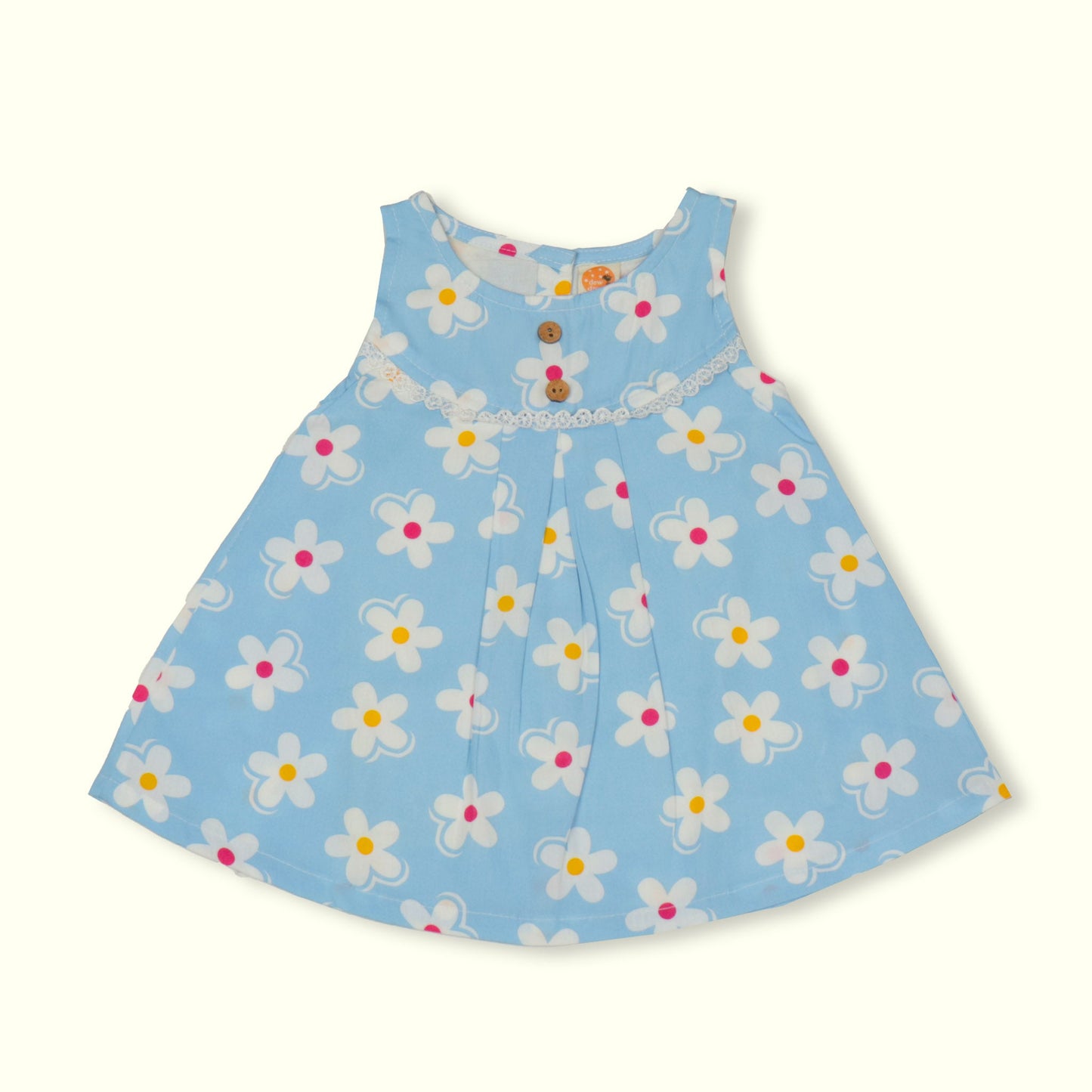 Pretty Sky Blue Floral Frock For Girls – Dew Drop Sleeveless Cool+ Sinker Set With Flared Design & Panty