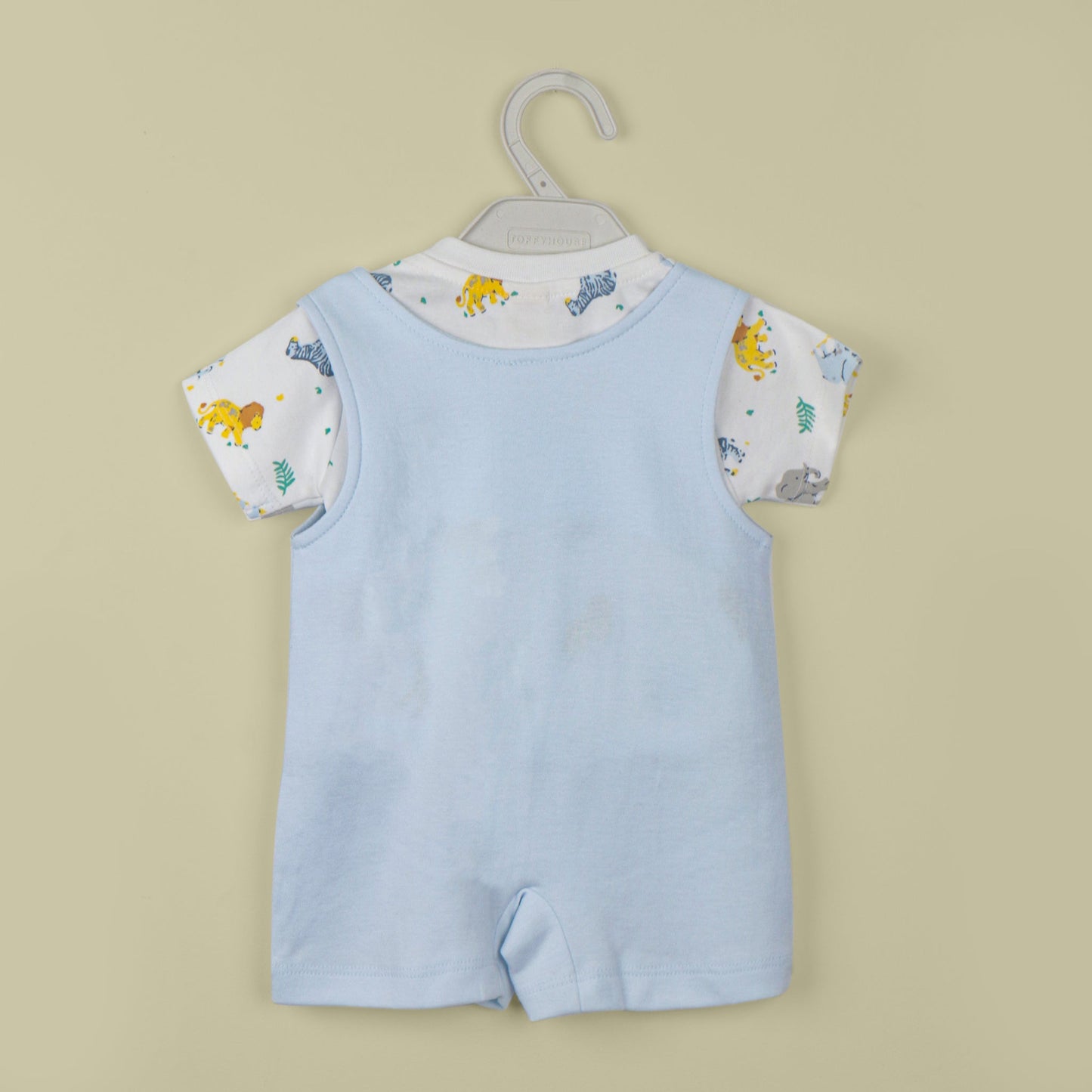Toffyhouse Cotton Dungaree Set Light Blue Animal Print Bodysuit with T-Shirt for Kids
