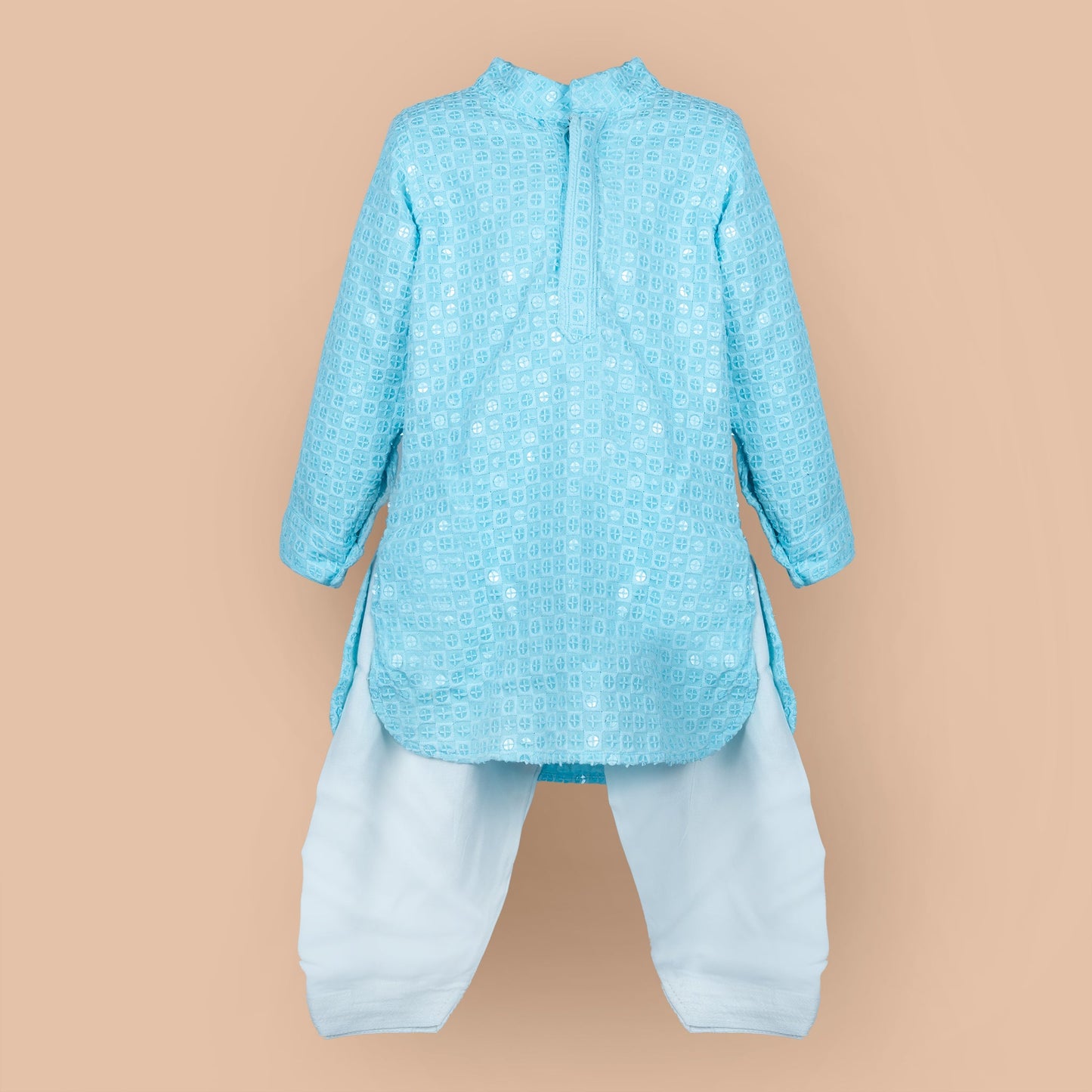 Sparkle in Blue: Little Collars Light Blue Kurta Pyjama with Festive Embroidery