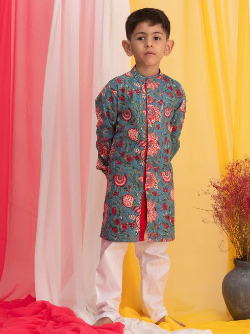 Tiny Traditions: Light Blue Kurta Pyjama Combo