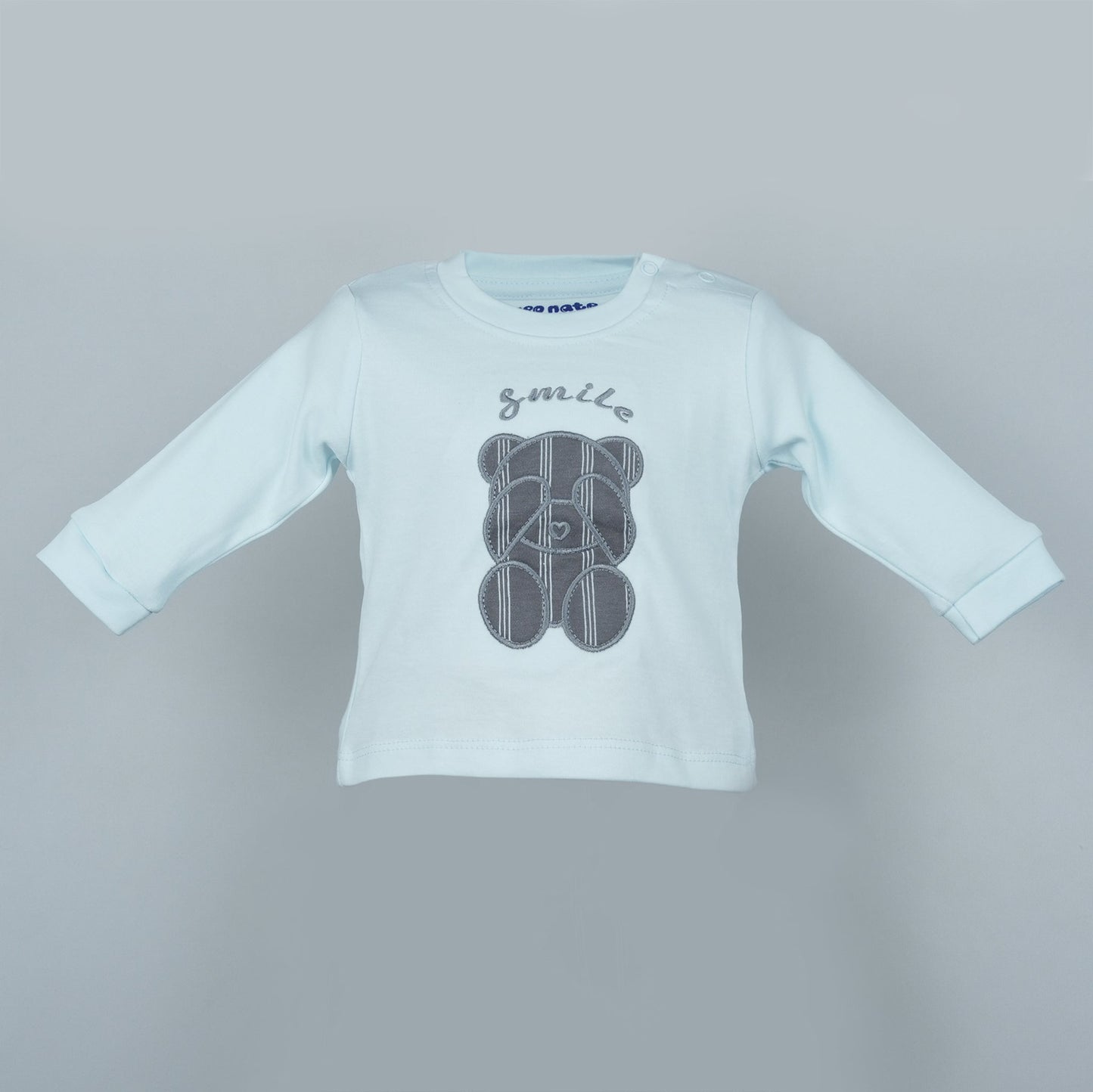 Smart Outdoor Light Blue T-Shirt & Jogger Set for Kids | Neo Nate Embroidered ‘SMILE