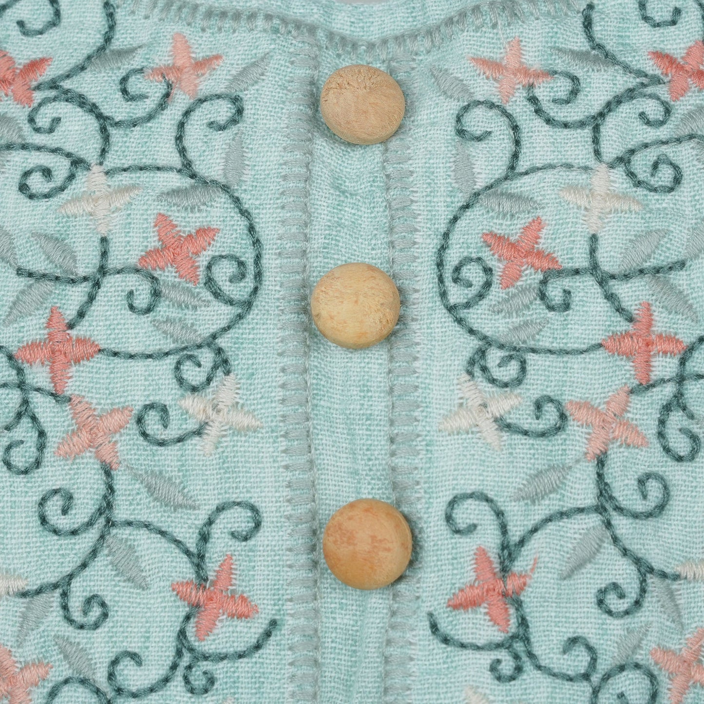 DW Girl's Light Blue Embroidered Party Frock (Sleeveless)