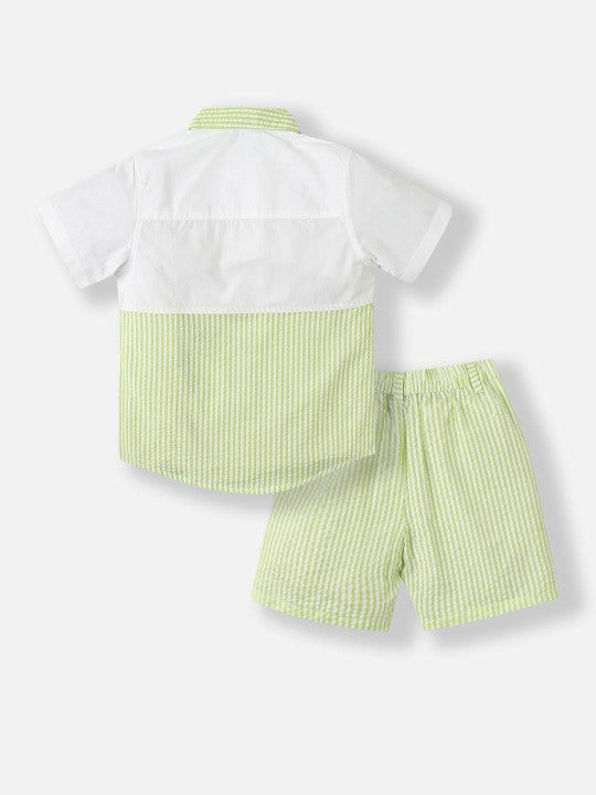 Striped Sky Blue Polo Shirt & Shorts Set