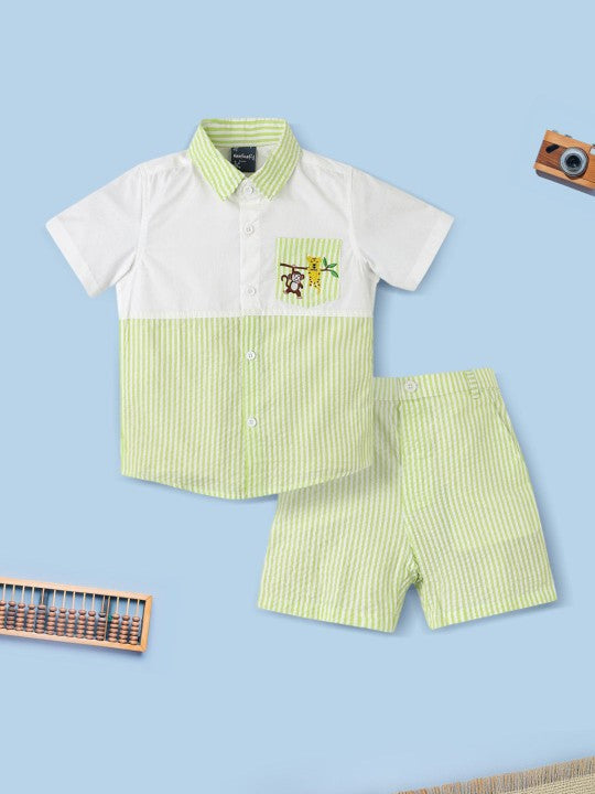 Striped Sky Blue Polo Shirt & Shorts Set
