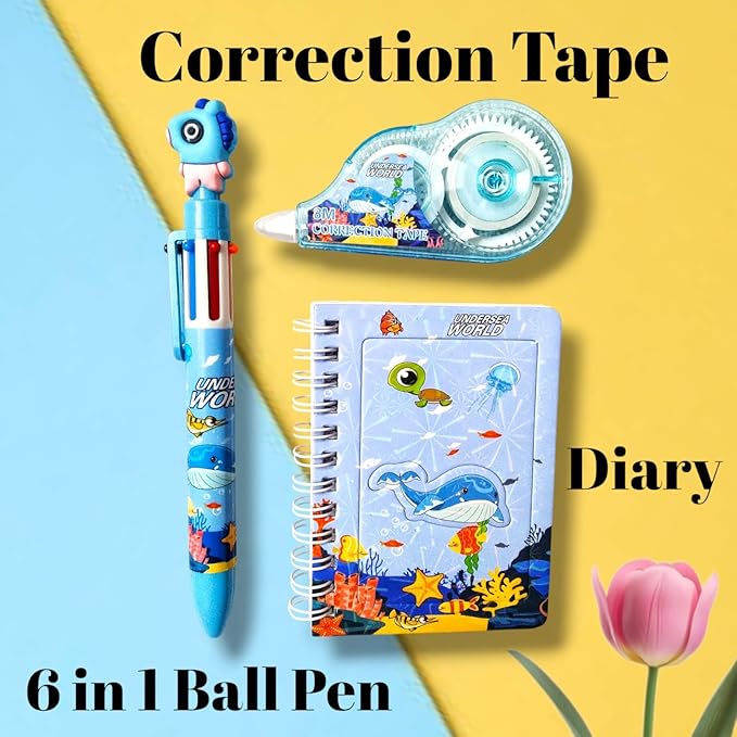 Pencil Space Stationery Set – Eraser, Sharpener & Colors – Gift (Pink)