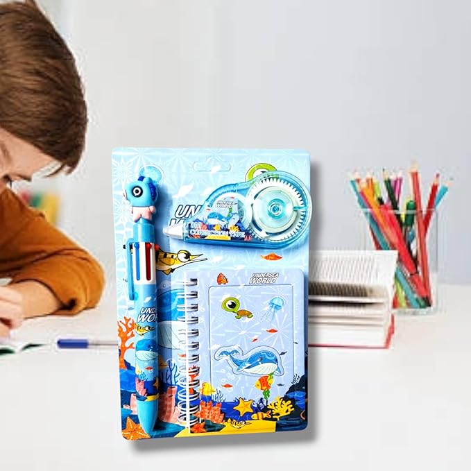 Pencil Space Stationery Set – Eraser, Sharpener & Colors – Gift (Pink)