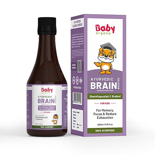 BabyOrgano Shankhpushpi & Brahmi Brain Booster Syrup – Memory & Focus Tonic for Kids (5–15 Years), 200ml