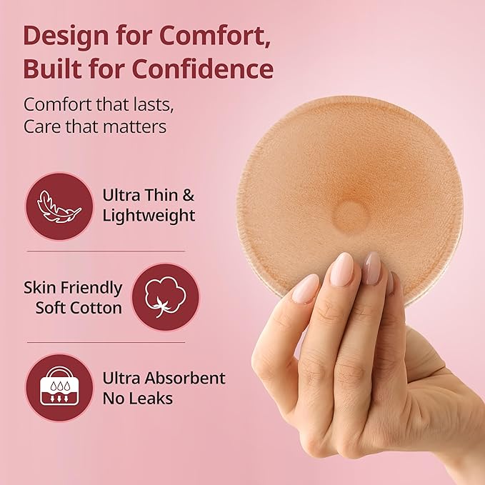 LuvLap Washable Maternity Nursing Breast Pads – 6 Pieces, Reusable, Leak-Proof