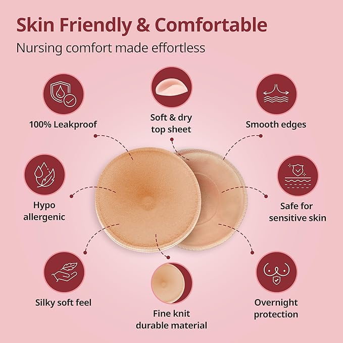 LuvLap Washable Maternity Nursing Breast Pads – 6 Pieces, Reusable, Leak-Proof