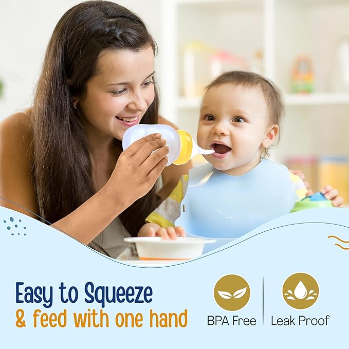 LuvLap Feeding Spoon with Squeezy Food-Grade Silicone Feeder Bottle – 180ml, BPA-Free, designed for infants and babies.