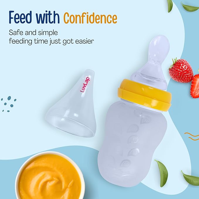 LuvLap Feeding Spoon with Squeezy Food-Grade Silicone Feeder Bottle – 180ml, BPA-Free, designed for infants and babies.