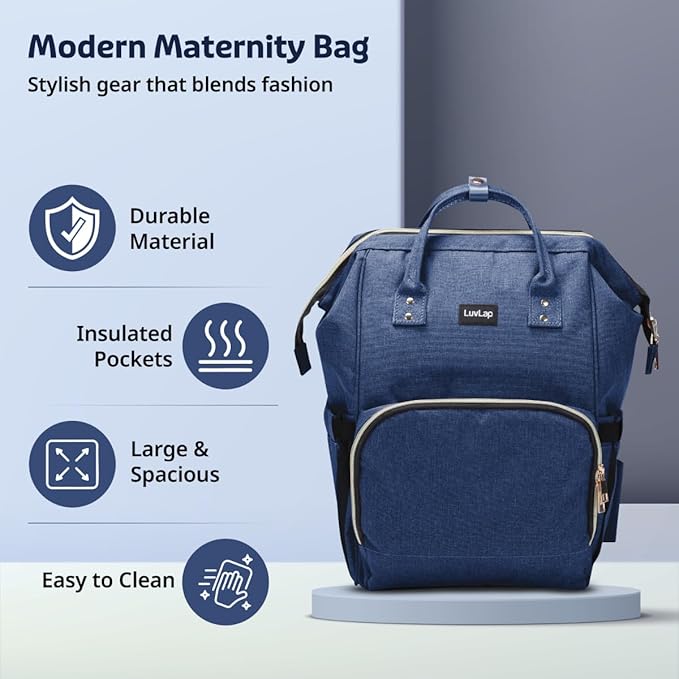 LuvLap Lily Multifunctional Waterproof Diaper Bag – Navy Blue, Large Capacity Travel Backpack & Tote