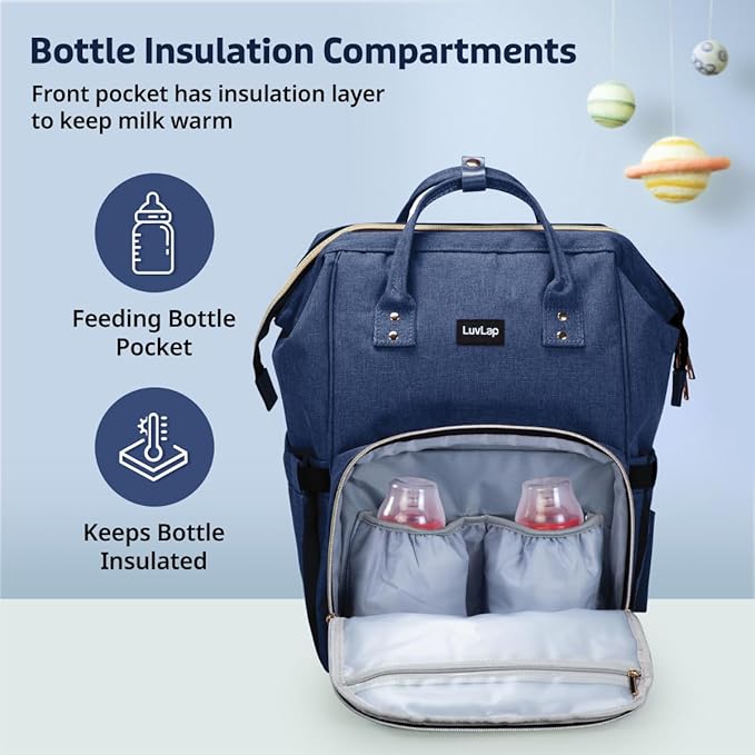 LuvLap Lily Multifunctional Waterproof Diaper Bag – Navy Blue, Large Capacity Travel Backpack & Tote