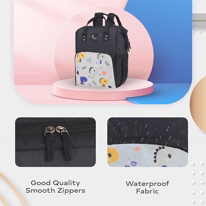 R for Rabbit Caramello Dino Diaper Bag – Large Capacity with 11 Pockets, Insulated Bottle Holders, Water-Resistant & Multi-Functional Backpack