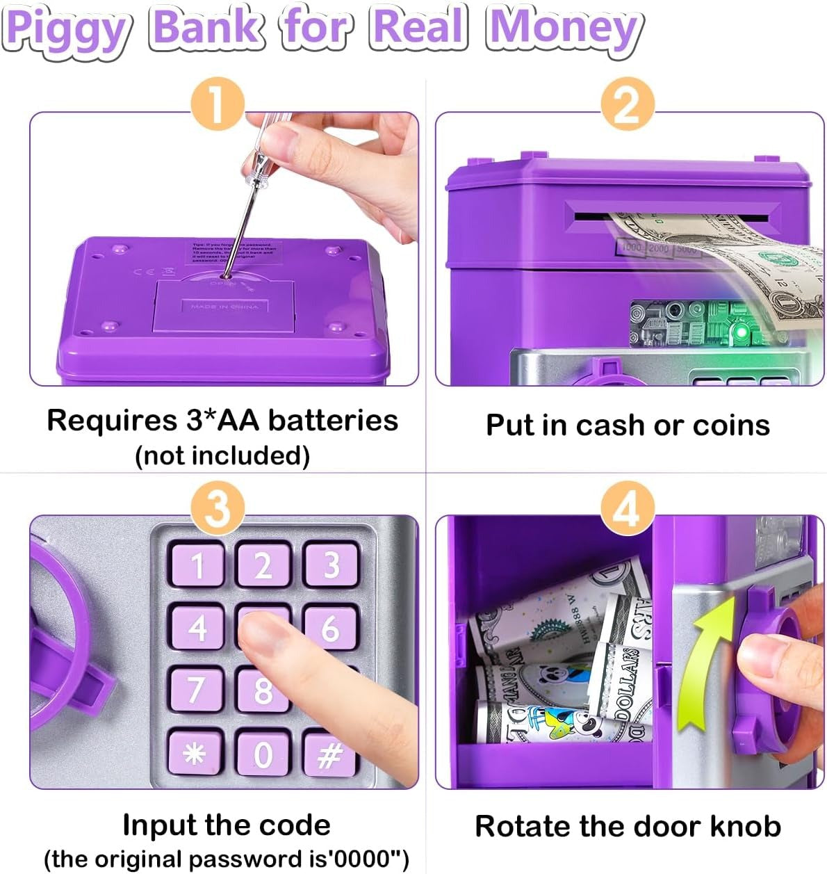 PIGGY BANK JKL-032 YRC – Protected Savings Box for Kids with Automatic Cash Deposit, Sound Effects, and Large Capacity for Coins & Banknotes – Fun & Educational Mini ATM Toy Bank