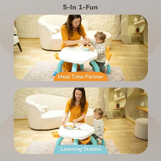 R for Rabbit Little Genius Regal Kids Table and Chair Set – Sturdy, Ergonomic Furniture for Toddlers – Lake Blue Multi Color